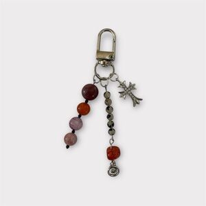 Silver and Multicolor Beaded Keychain with Diamond Cross